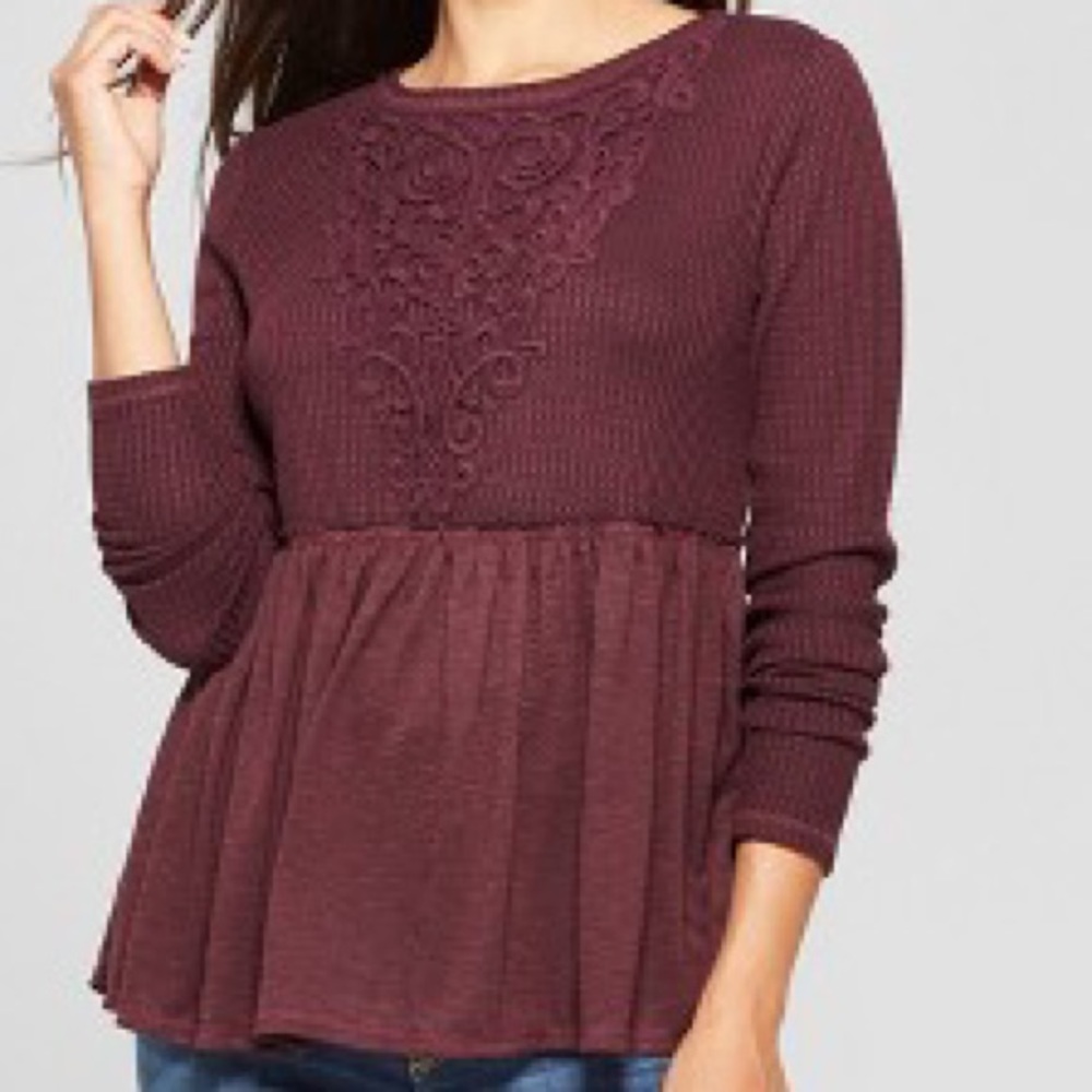Long Sleeve Peplum Blouse - Knox Rose™ Plum L - Picture 1 of 5